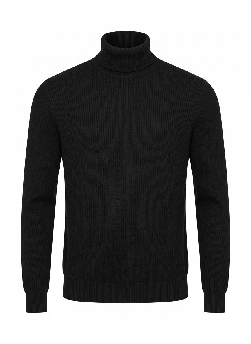 Black Ribbed Turtleneck Sweater