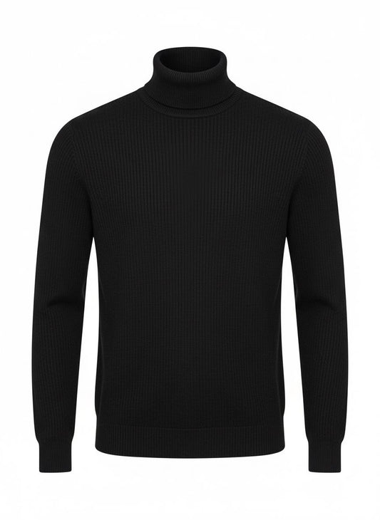 Black Ribbed Turtleneck Sweater