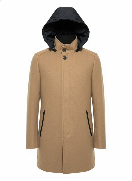 Camel Technical Coat with Detachable Hood