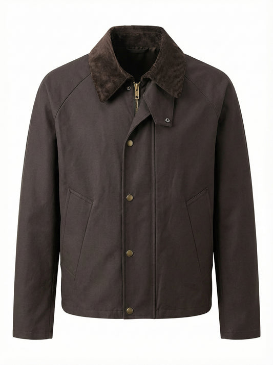Brown Utility Jacket with Corduroy Collar