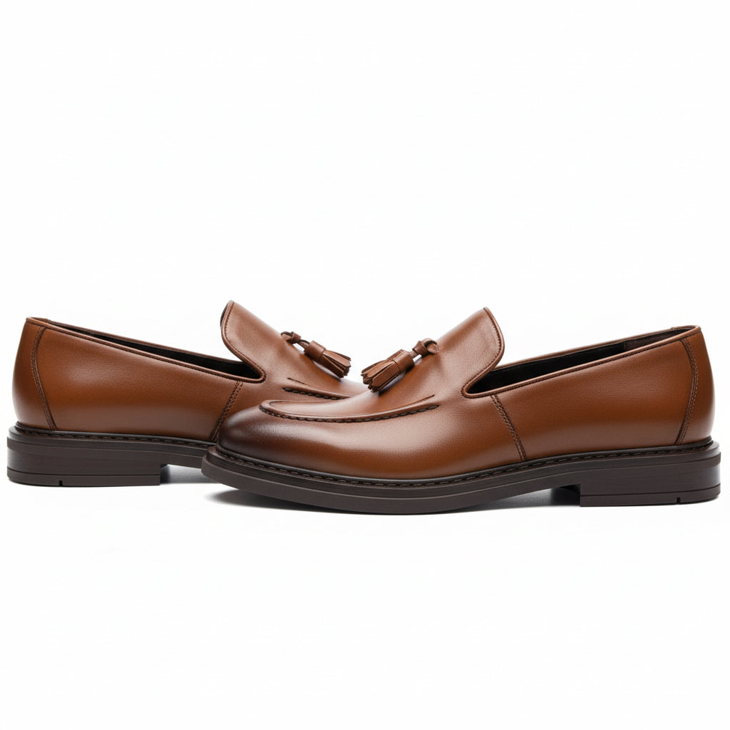 Tan Leather Tassel Loafers