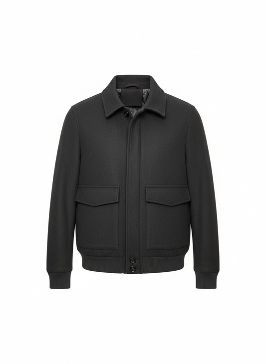 Black Textured Bomber Jacket – Contemporary Urban Essential
