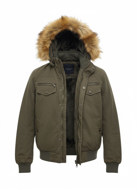 Men’s Utility Parka Jacket — Removable Faux-Fur Hood