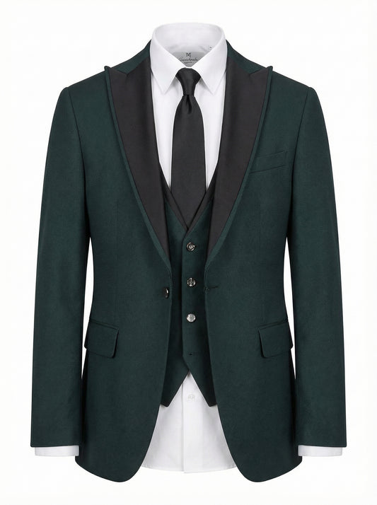 Emerald Black Satin Peak Lapel Suit