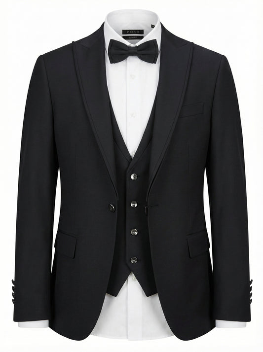 Midnight Blue Tuxedo | Three-Piece | Satin Peak Lapels