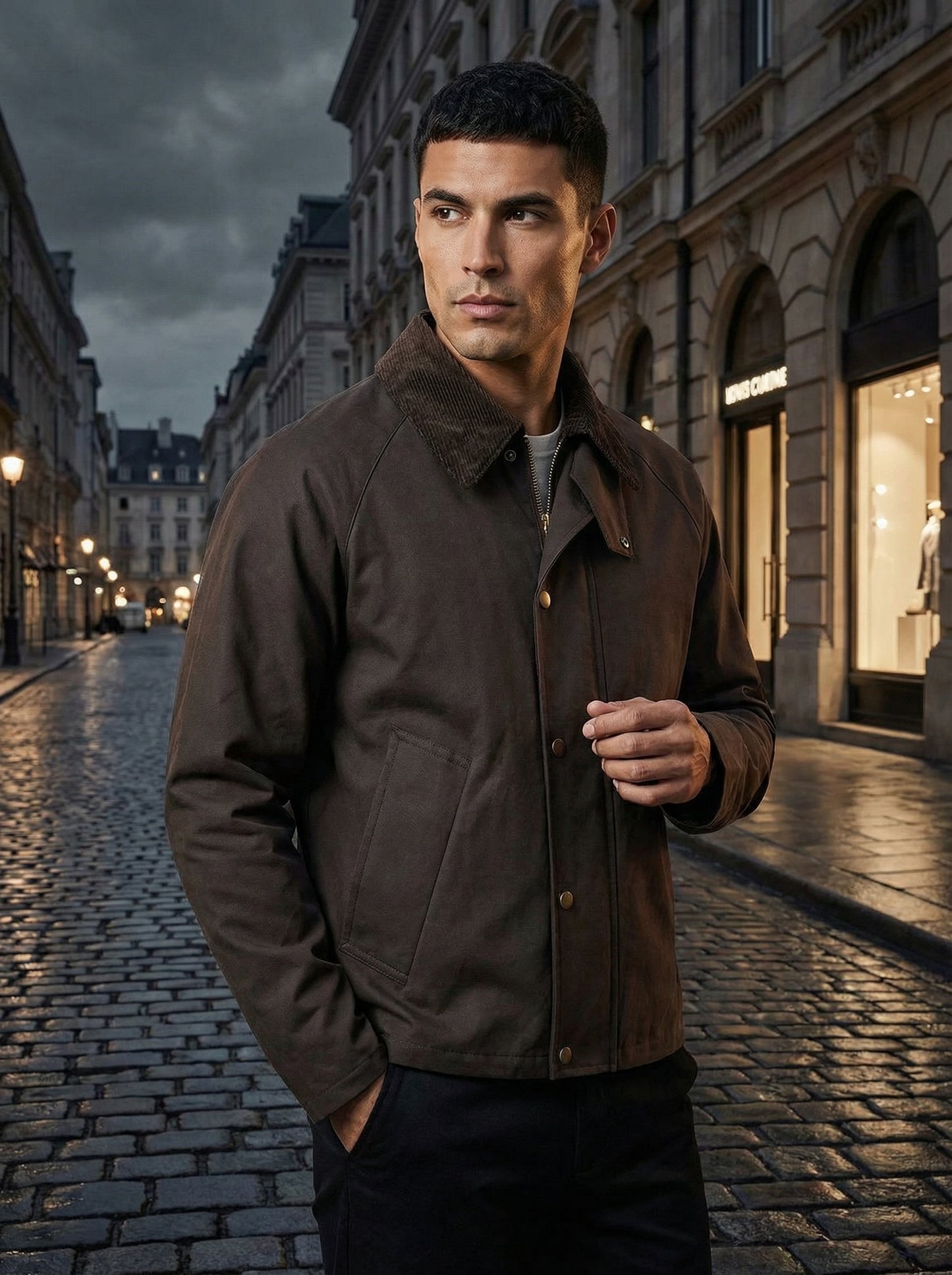 Brown Utility Jacket with Corduroy Collar