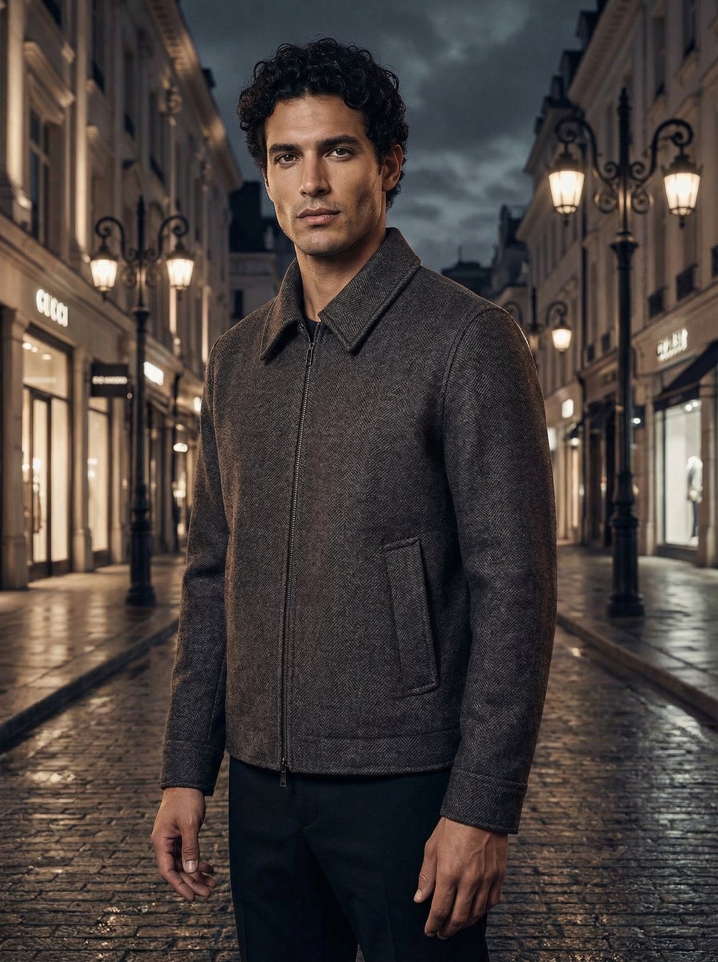 Brown Wool-Blend Zip Jacket