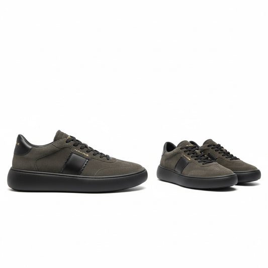 Makris Olive Green Leather-Effect Sneakers