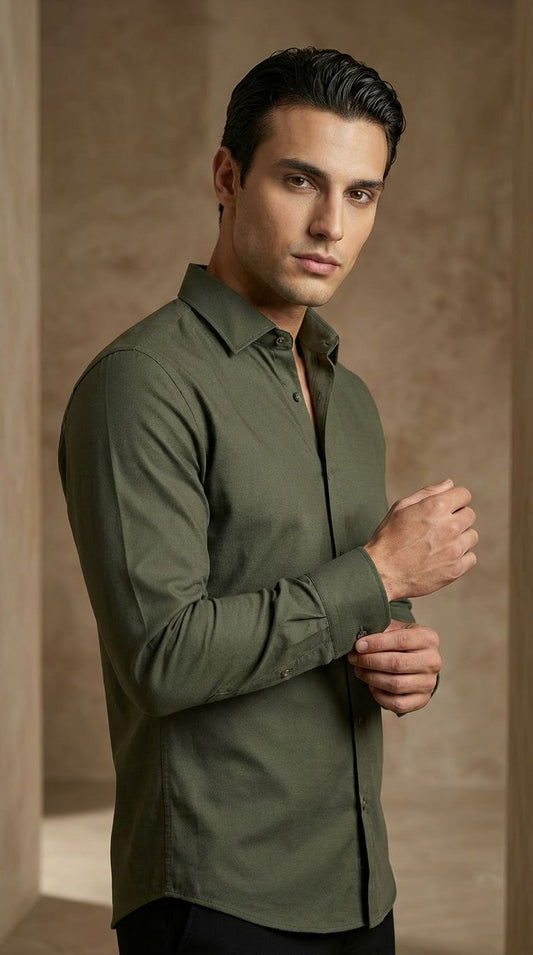 Forest Green Fil-à-Fil Shirt – Slim Fit Essential