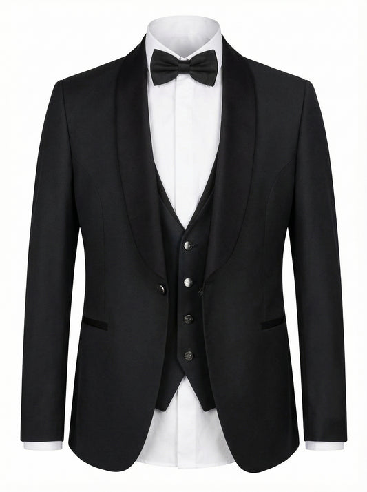 Slim Fit Green Tuxedo with Black Satin Shawl Lapel