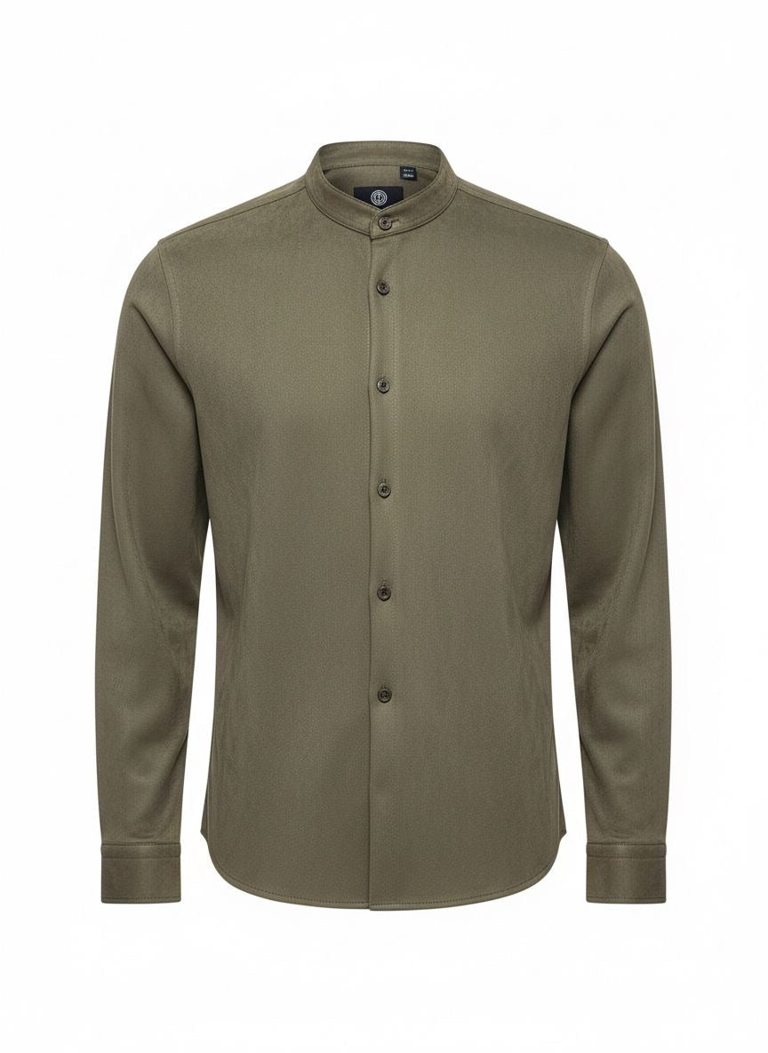 Khaki Velvet Mandarin Collar Set – Winter Edition