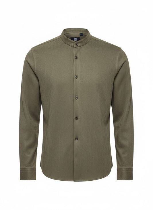 Khaki Velvet Mandarin Collar Set – Winter Edition