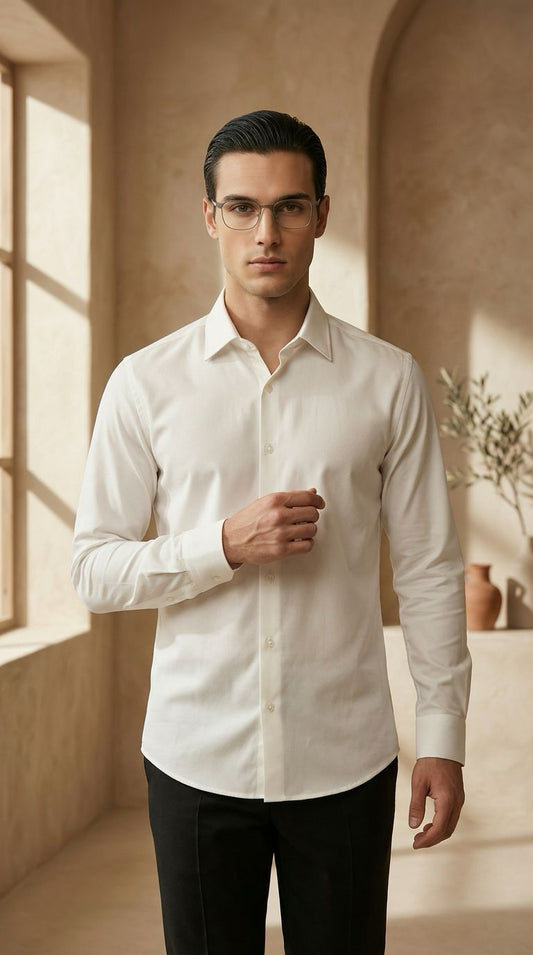 Ecru Fil-à-Fil Shirt – Slim Fit Timeless Essential