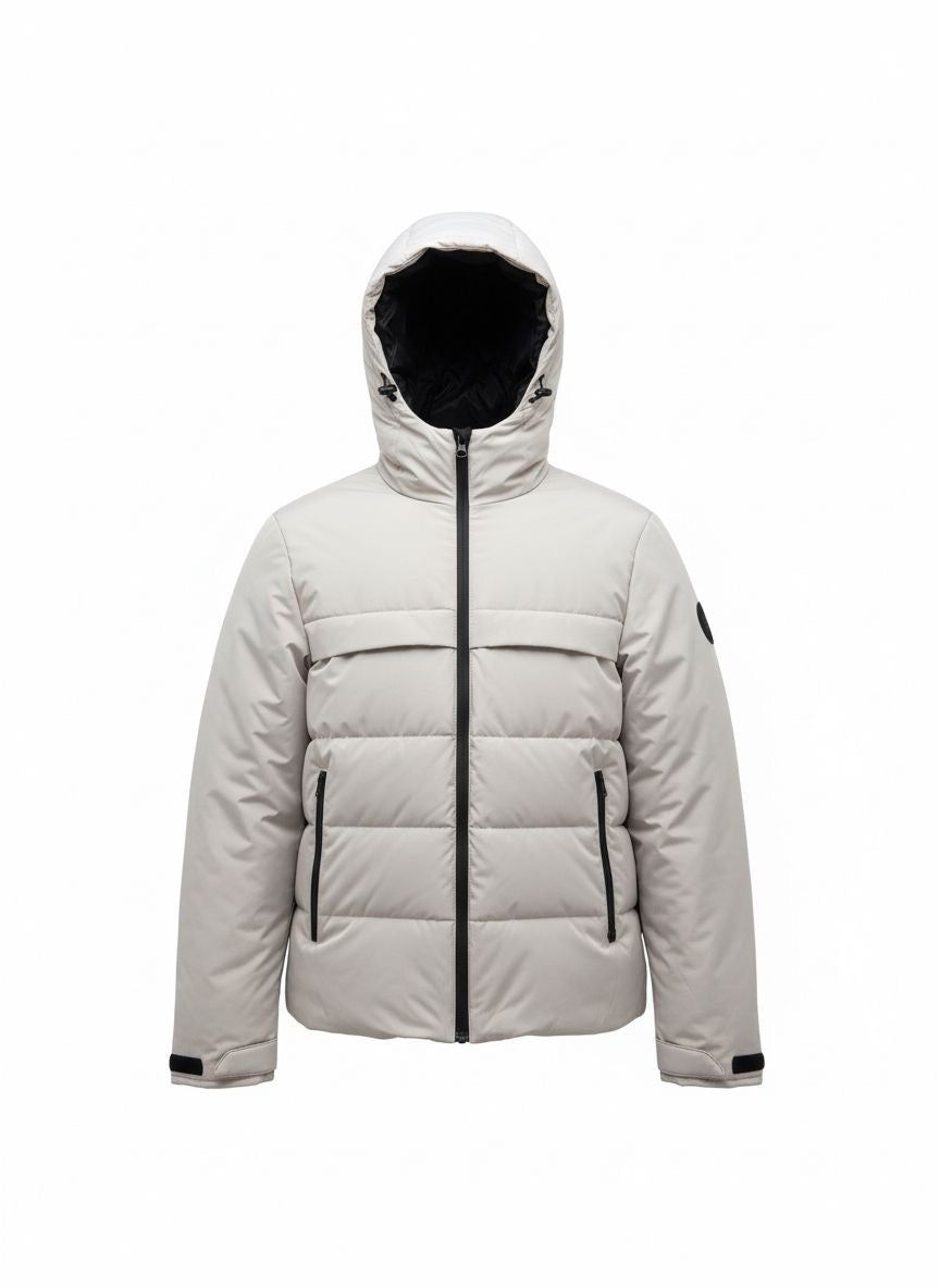 Men’s Puffer Hooded Jacket — Ecru
