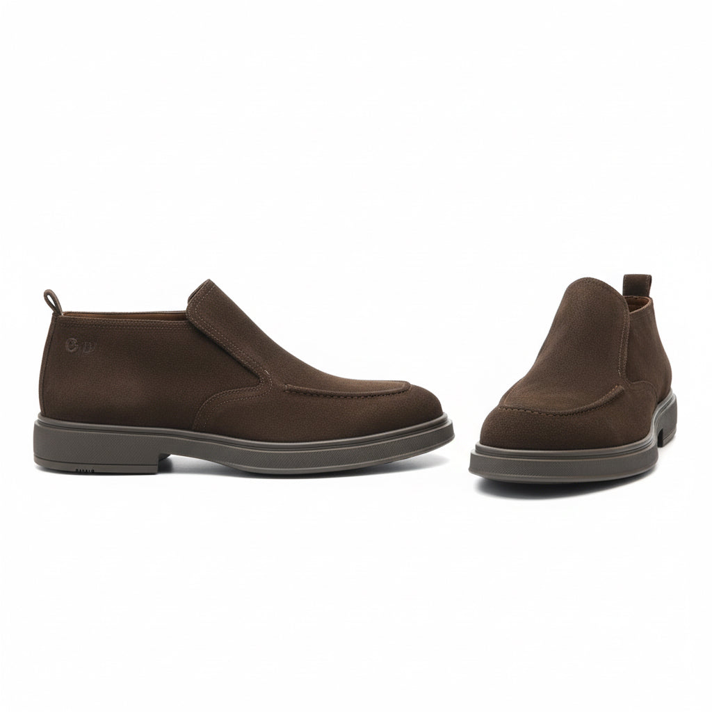 Brown Suede Slip-On Boots – Modern Minimalist Edition