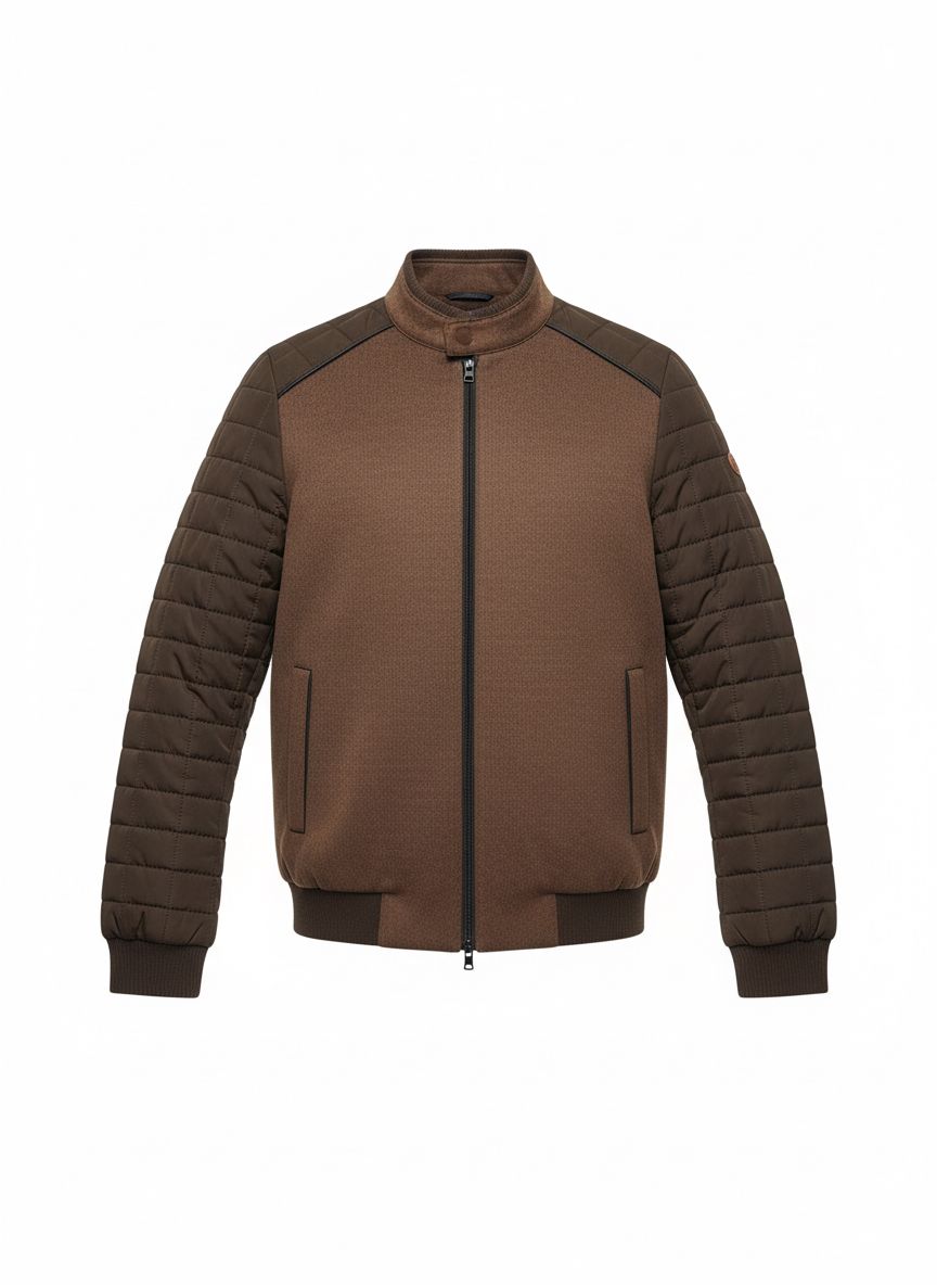 Men’s Hybrid Quilted Bomber — Brown