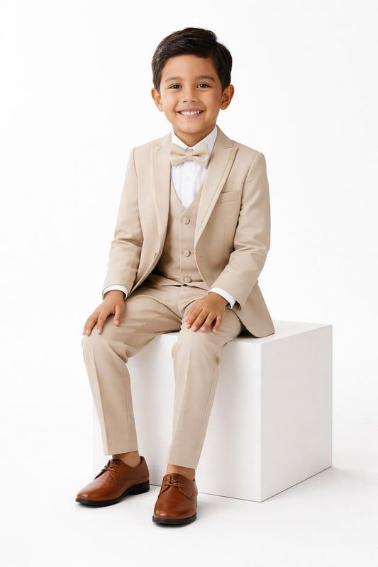 Boys’ 5-Piece Formal Suit – Beige (Ages 1–10)