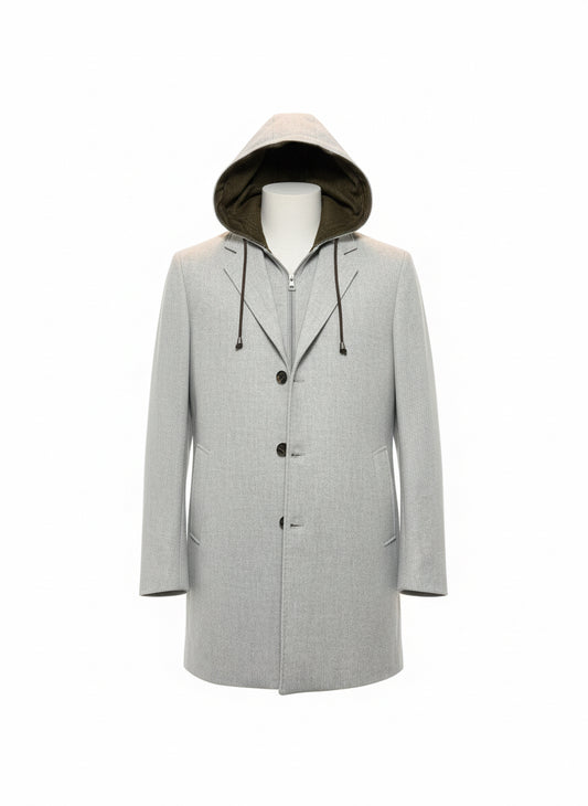 Light Grey Hooded Coat with Removable Insert