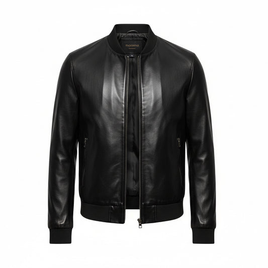 Massimo Black Leather Bomber Jacket – Timeless Urban Elegance