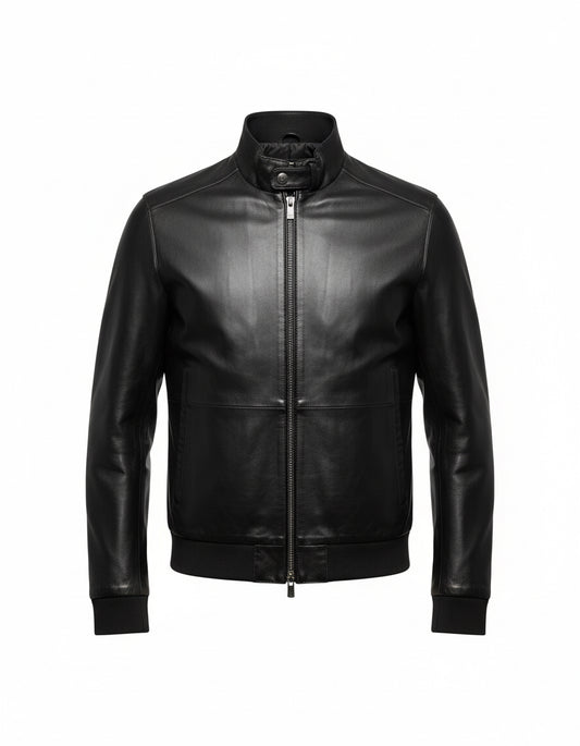 Black Leather Bomber Jacket