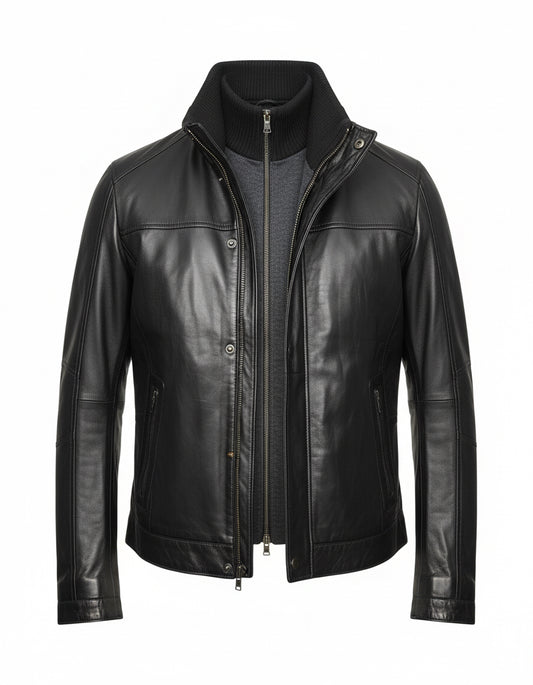 Black Leather Jacket with Removable Inner Insert