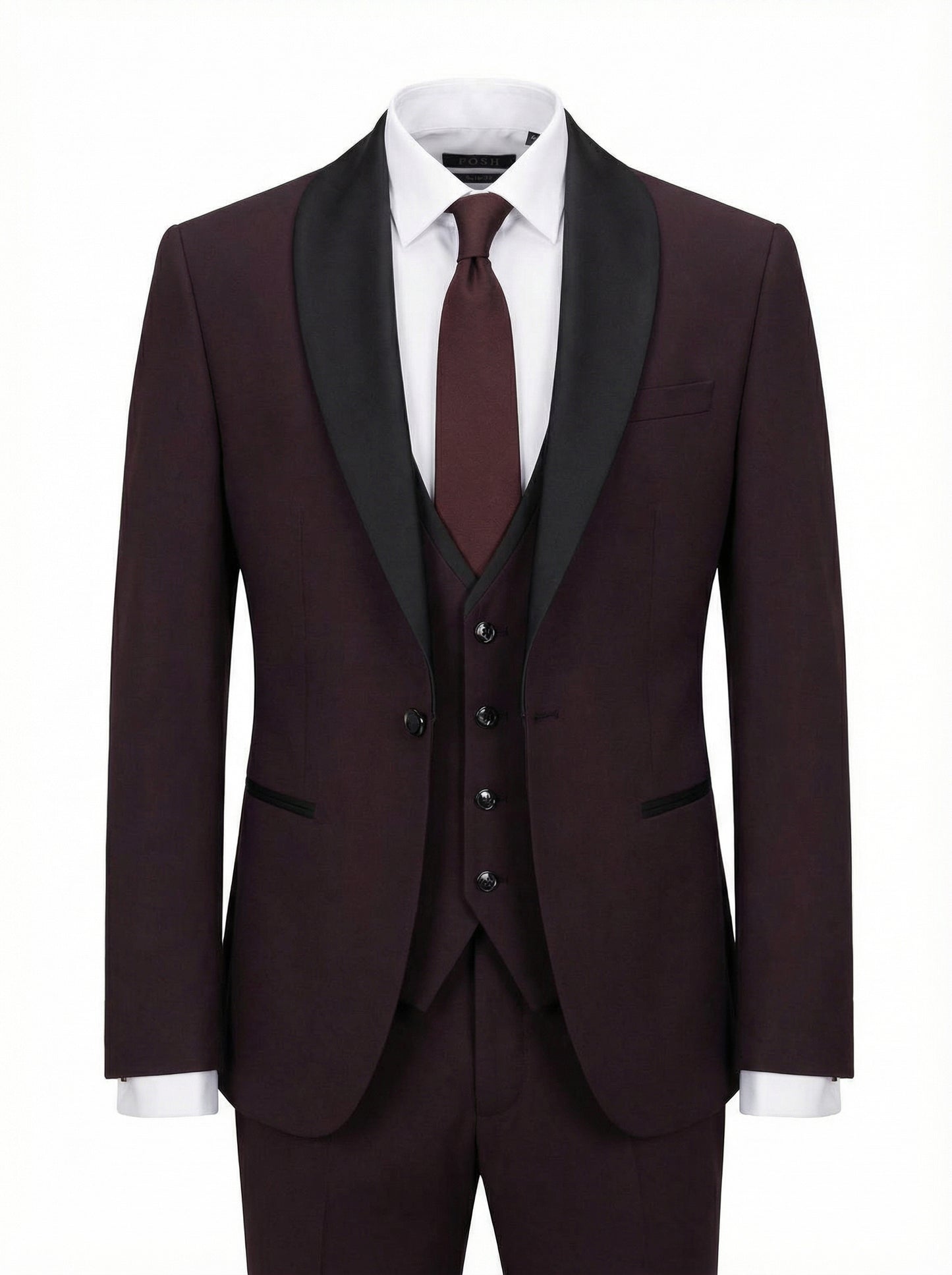 Burgundy Tuxedo – Shawl Lapel, 3-Piece