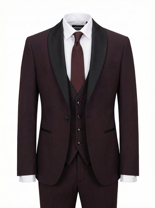 Burgundy Tuxedo – Shawl Lapel, 3-Piece