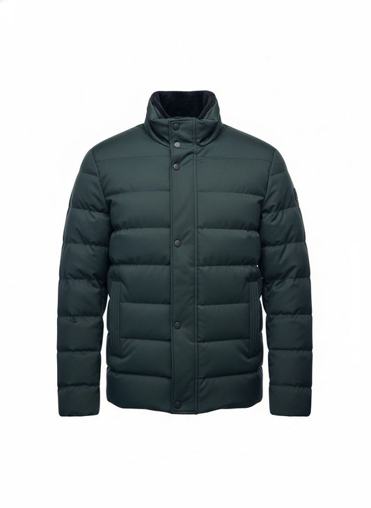 Men’s Padded Stand-Collar Jacket — Dark Green