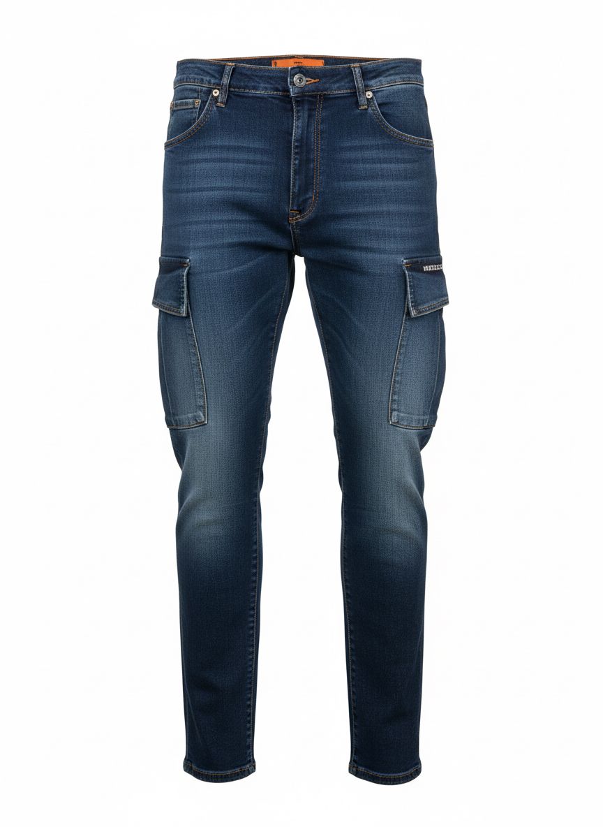 Men’s Cargo Denim Jeans — Indigo Blue