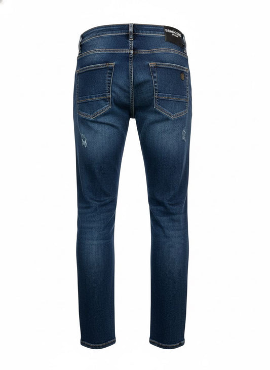 Men’s Slim Fit Jeans — Mid Blue Distressed