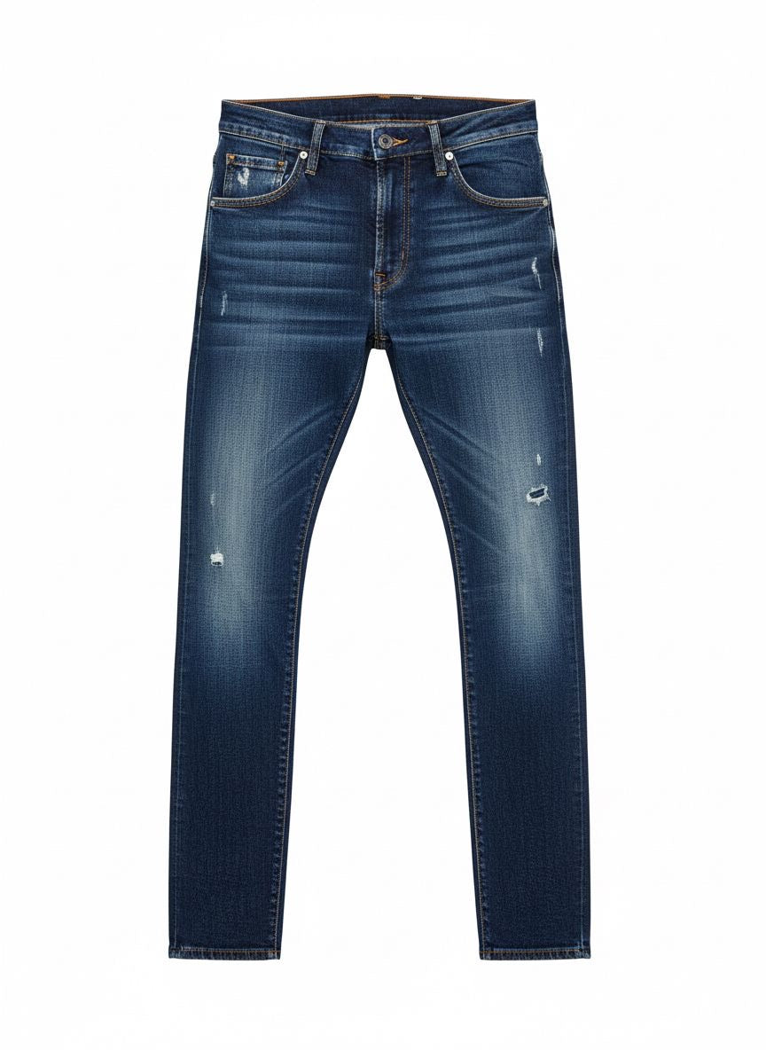 Men’s Slim Fit Jeans — Mid Blue Distressed
