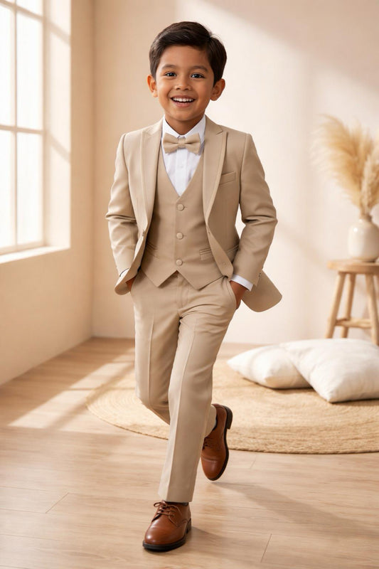 Boys’ 5-Piece Formal Suit – Beige (Ages 1–10)