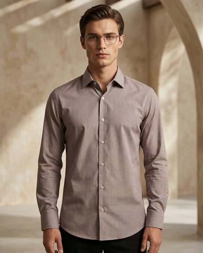 Taupe Fil-à-Fil Shirt – Slim Fit Modern Essential