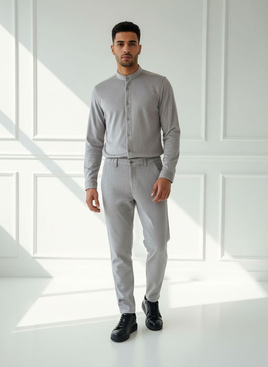 Grey Velvet Mandarin Collar Set – Winter Edition