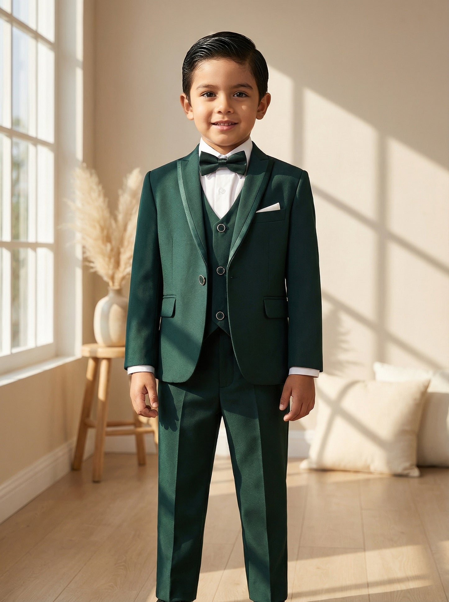 Boys’ 5-Piece Formal Suit – Dark Green (Ages 1–10)