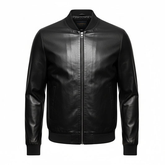 Massimo Black Leather Bomber Jacket – Timeless Urban Elegance
