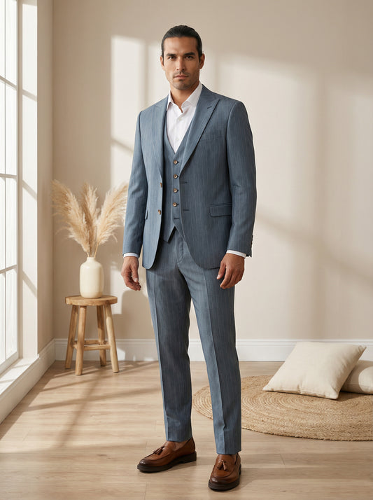 Men’s Blue Pinstripe Three-Piece Suit