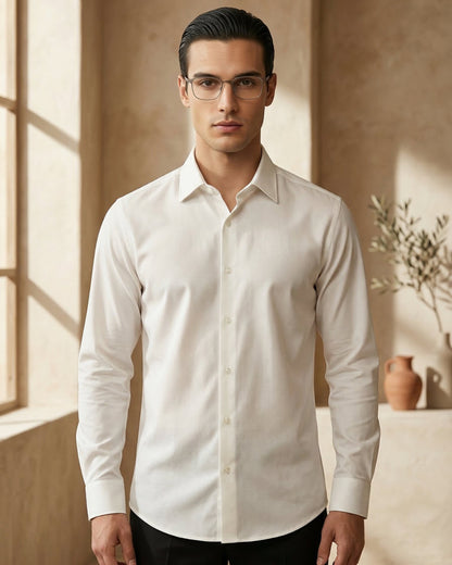 Ecru Fil-à-Fil Shirt – Slim Fit Timeless Essential