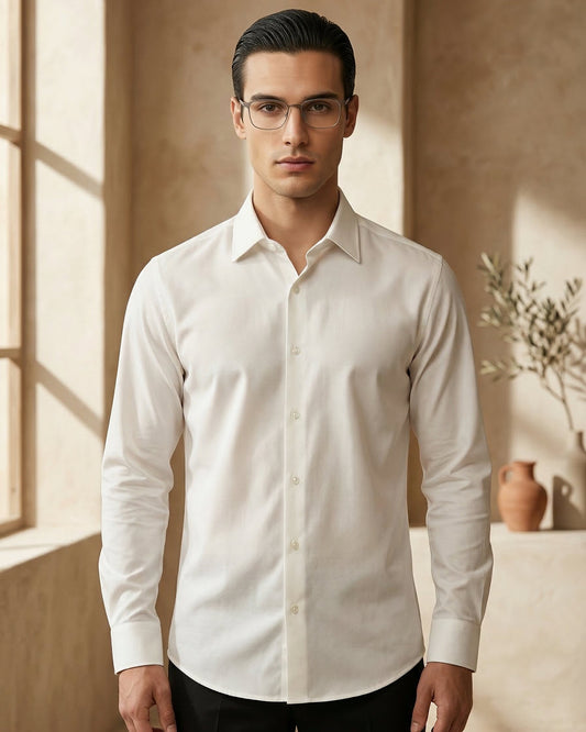 Ecru Fil-à-Fil Shirt – Slim Fit Timeless Essential