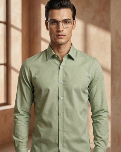 Light Green Fil-à-Fil Shirt – Slim Fit Summer Essential
