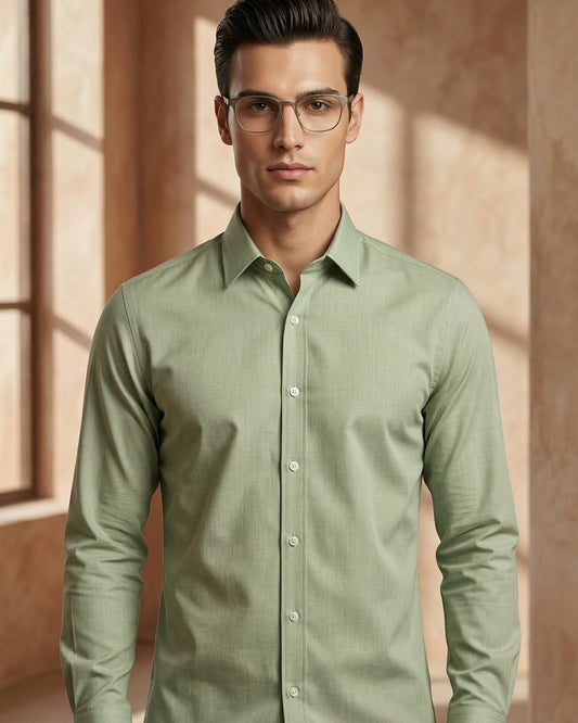 Light Green Fil-à-Fil Shirt – Slim Fit Summer Essential