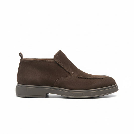 Brown Suede Slip-On Boots – Modern Minimalist Edition