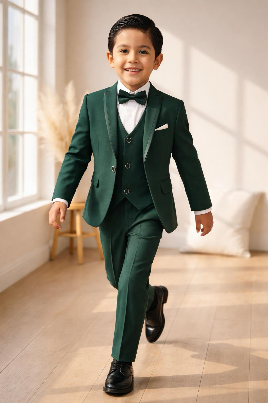Boys’ 5-Piece Formal Suit – Dark Green (Ages 1–10)