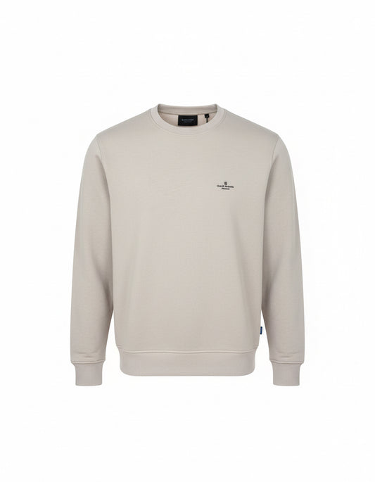 Beige Crewneck Sweatshirt with Minimal Logo