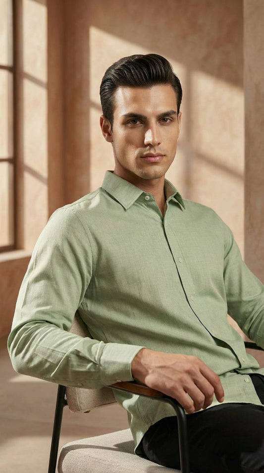 Light Green Fil-à-Fil Shirt – Slim Fit Summer Essential