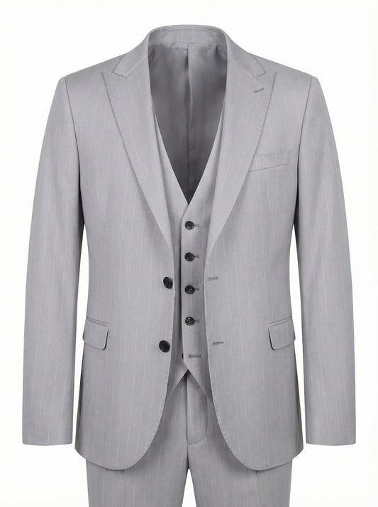 Light Grey Pinstripe Suit – 3-Piece Set