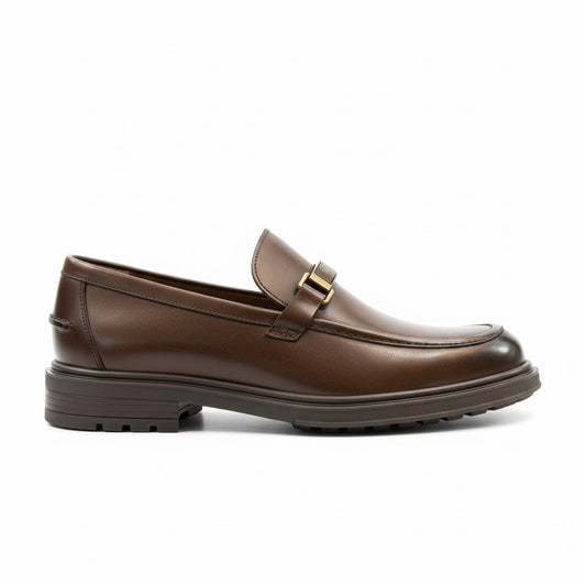 Brown Leather Loafers with Metal Buckle