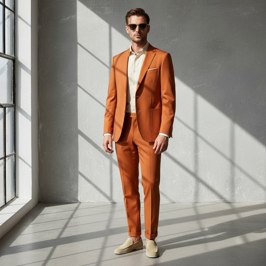 Men's Rust Tailored Trousers with Side Elastic Waistband