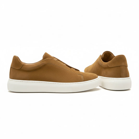 Makris Camel Suede Slip-On Sneakers – Minimal Luxe Comfort