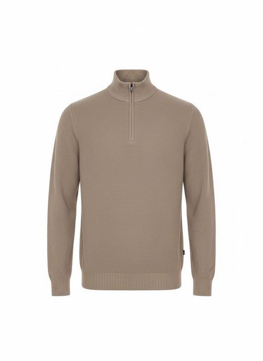 Beige Half-Zip Textured Sweater